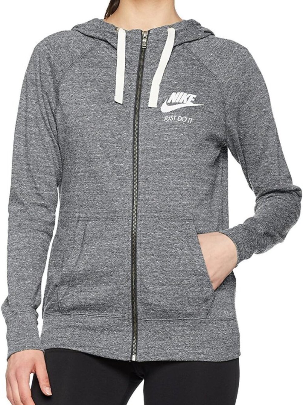 Nike Women's Gray Heather Just Do It Slim Gym Full-Zip Hoodie Size M